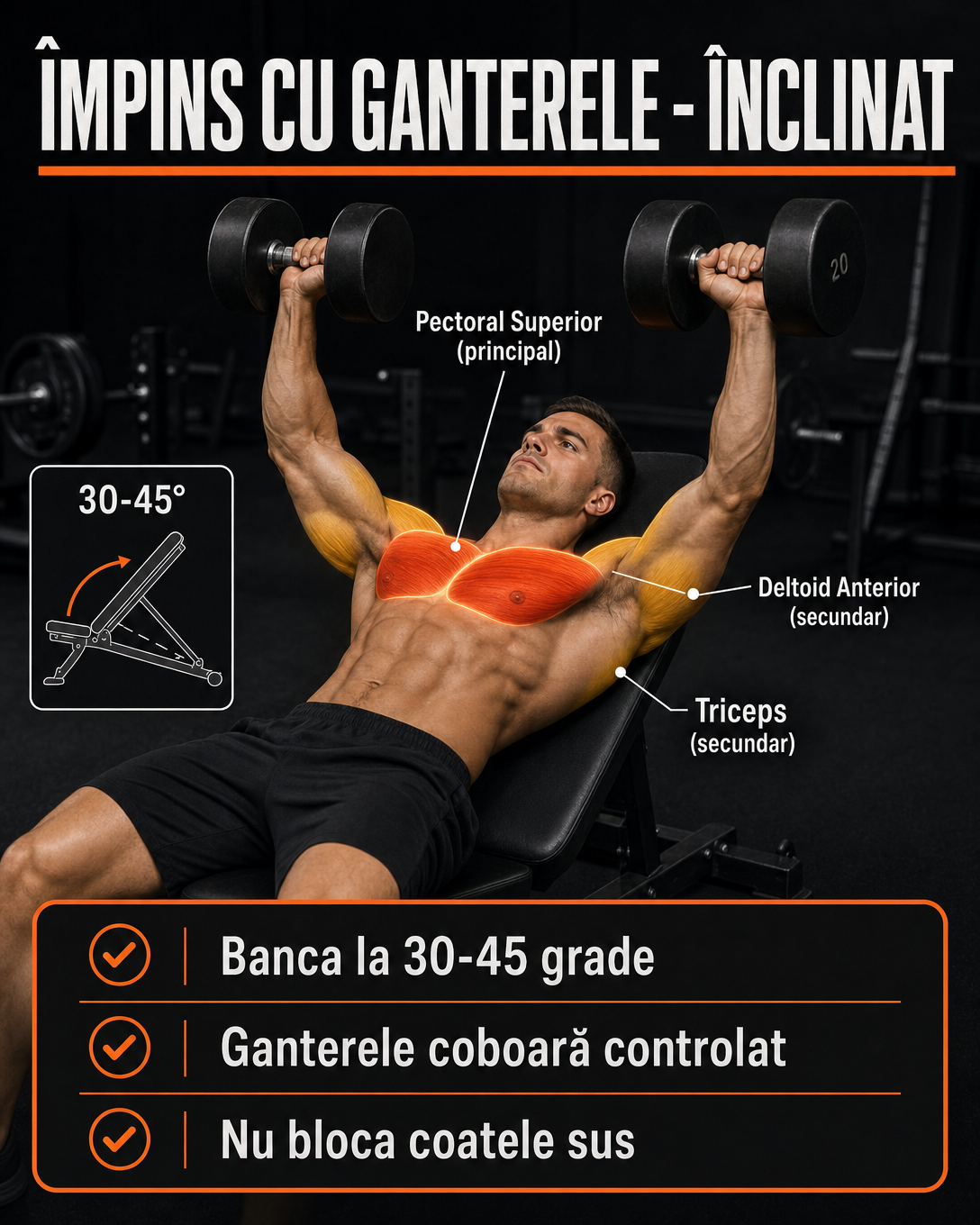 Împins cu Ganterele la Înclinat